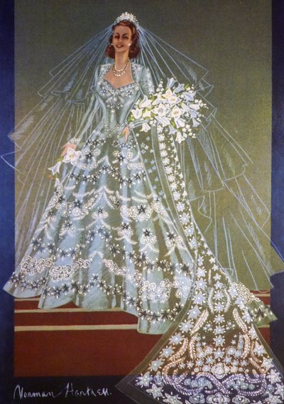 Design for Wedding Dress of Queen Elizabeth II of Great Britain by Unbekannter Künstler