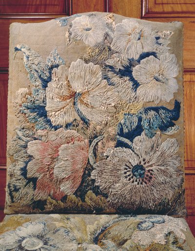 (Detail) Cover Worked by Jane Allgood, Outsize Flowers Rendered in Long and Short Stitch in Crewels and Silk Chenille, Old Gold Background in Tent Stitch by Unbekannt