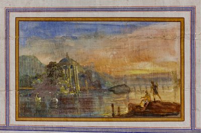 Detail of the decoration depicting a landscape, The Red Room, The Royal Apartment, The Royal Palace or Palazzo dei Normanni, Palermo, Sicily, Italy by Unbekannter Künstler