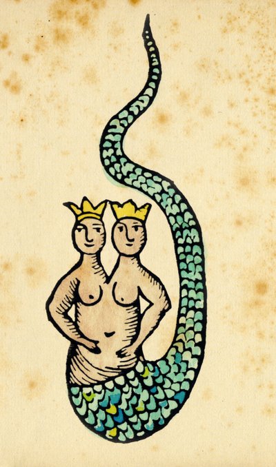 Double Crowned Mermaid, Engraving of a 15th Century Treaty by Unbekannter Künstler