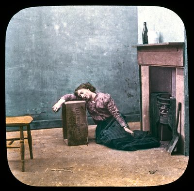 Drunken Woman on Floor in Front of Fireplace, c. 1895 by Unbekannt