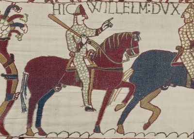 Duke William exhorts his troops to prepare themselves for the battle against the English army, Bayeux Tapestry (wool embroidery on linen) by Unbekannt