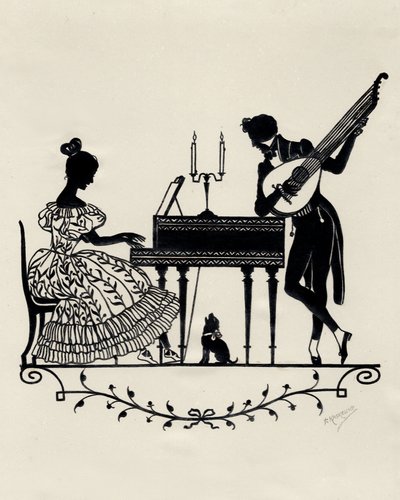 Duo with Lute-Guitar and Pianoforte, Vienna, c.1900 by Unbekannter Künstler