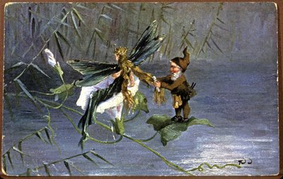 Dwarf Braiding a Fairy, Early 20th Century (Postcard) by Unbekannter Künstler