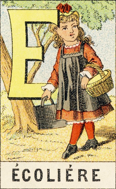 E: Schoolgirl - Engraving from ABCD des Petites Filles. Pellerin & Cie, printer-publisher, Epinal, circa 1890. Series A by Unbekannt
