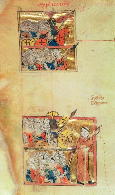 Two miniatures showing Crusaders being led by Peter the Hermit, c.1095, Histoire Universelle, c.1286 by Unbekannter Künstler