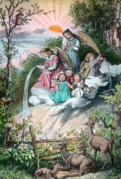 Engraving Depicting Angels Pouring the Morning Dew, Germany 1920s by Unbekannter Künstler
