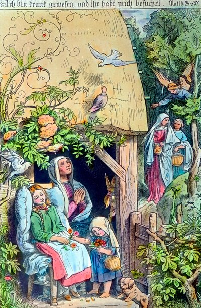 Engraving Depicting to Visit the Sick, Germany 1920s by Unbekannter Künstler