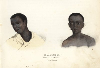 Ethiopian man and woman. Handcoloured steel engraving from Georg Friedrich Treitschke