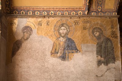 Mosaic panel featuring Christ, Mary & John the Baptist, Aya Sofya Museum, Istanbul, Turkey (537 AD, formerly mosque and church) by Unbekannt