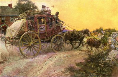 Evening Diligence Arriving in a Village Carrying Mail and Passengers by Unbekannter Künstler