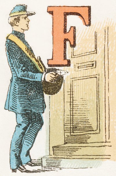 F - Postman - Engraving in: Childish Alphabet. Editions Gordinne, c.1920 by Unbekannt