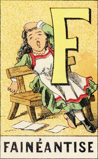 F: Laziness - Engraving from ABCD des Petites Filles. Pellerin & Cie, printer-publisher, Epinal, circa 1890. Series A by Unbekannt