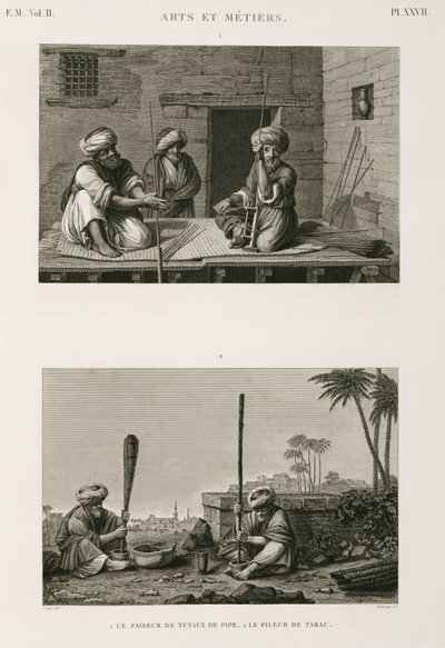 Pipe stem makers and tobacco pounders, Egypt, c 1798 by Unbekannt