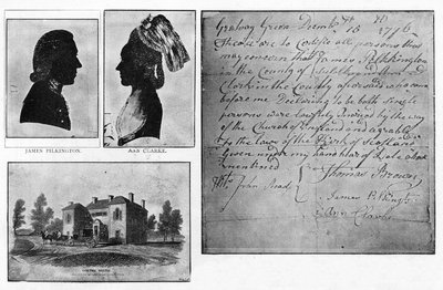Facsimile of a Gretna Green Marriage Certificate with portraits of the couple, James Pilkington and Ann Clarke, married on December 16 by Unbekannt