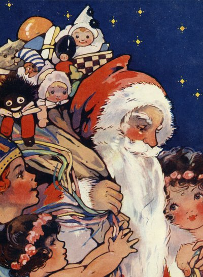 Father Christmas with Sack of Toys for Children by Unbekannter Künstler