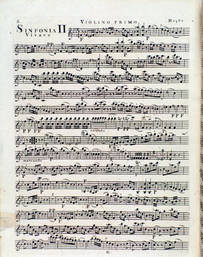 First Page of Musical Score for Violin in Symphony No. 2 by J. Haydn by Unbekannter Künstler