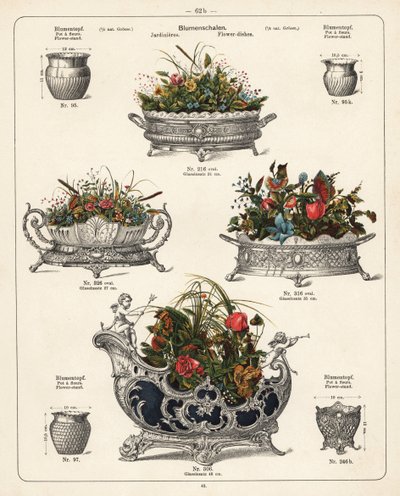 Flower Stands, Flower Dishes, Vases and Jardinieres. Lithograph from a Catalog of Metal Products Manufactured by Wuerttemberg Metalware Factory, Geislingen, Germany by Unbekannter Künstler