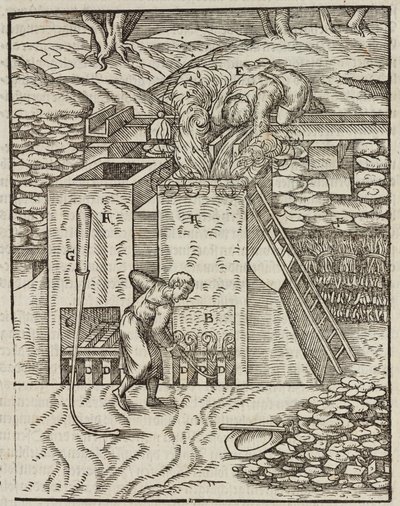 Gold ore heating furnace - Engraving from Description of ores and main mining methods, by Lazarus Ecker by Unbekannt