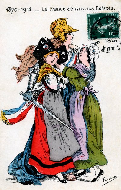 France delivering her children (Alsace and Moselle, Lorraine), postcard by Fercham by Unbekannt
