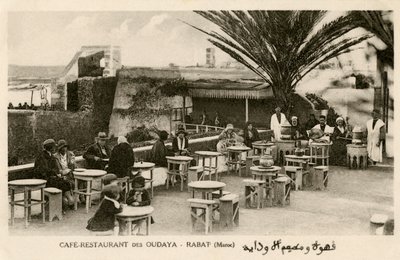 French and Moroccans at the Oudaya Café, Rabat by Unbekannter Künstler