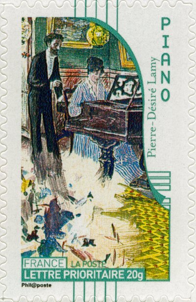 French Postage Stamp Showing a Female Pianist, from a Painting by French Artist Pierre-Désiré Lamy by Unbekannt
