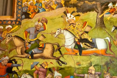 Shah Ismail on a white horse at the battle of Taher Abad, 1510 by Unbekannt