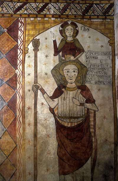 Fresco of the Ferrande Tower in Pernes-les-Fontaines (Pernes les Fontaines, Vaucluse (84) of the 13th Century: Saint Christopher Carrying Christ by Unbekannt