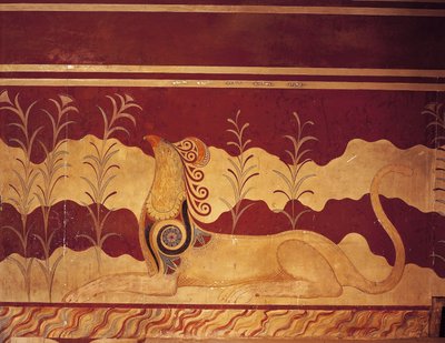 Fresco on a wall, Throne Hall, Palace Of Minos, Knossos, Crete, Greece by Benjamin Baud