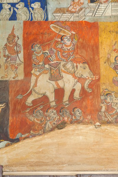 Frescoes adorning the walls of Wat Bo depicting scenes from the Reamker, Siem Reap, Cambodia by Unbekannter Künstler