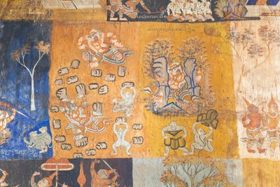 Frescoes Adorning the Walls of Wat Bo Depicting Scenes from the Reamker, Siem Reap, Cambodia by Unbekannter Künstler