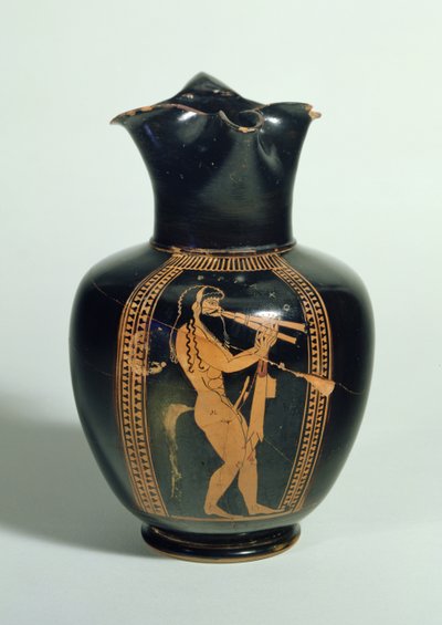 Oinochoe, decorated with Satyr playing double flutes, Attic red figure, Athens, Greek, 520 BC by Unbekannt