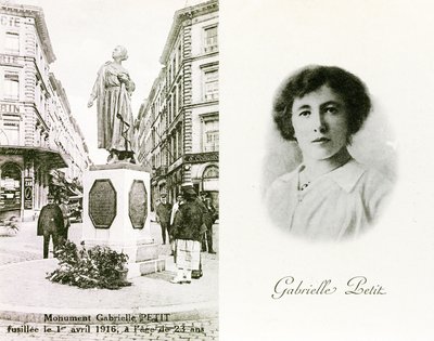 Gabrielle Petit and the monument erected in her honour in Brussels, commemorative cards, c.1925 by Unbekannter Künstler