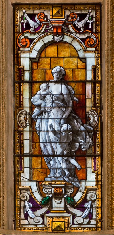 Genoa, Duomo (St Lawrence Cathedral), inside, The Lercari Chapel or The Chapel of the Blessed Sacrament (Northern apse): stained glass window by Unbekannter Künstler