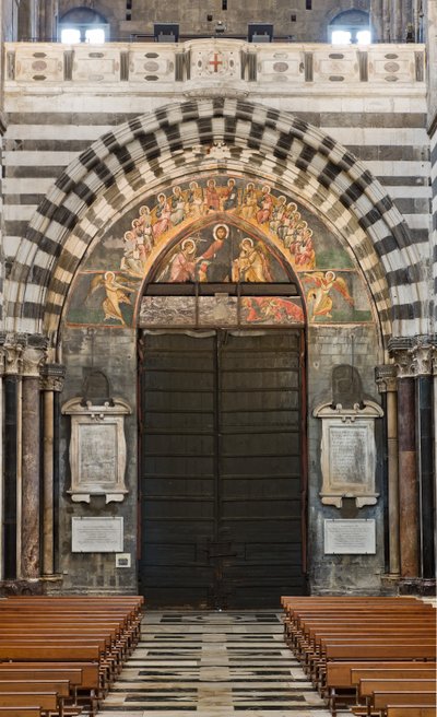 Genoa, Duomo (St Lawrence Cathedral), inside, endonarthex: view of counterfaçade and the main portal by Unbekannter Künstler