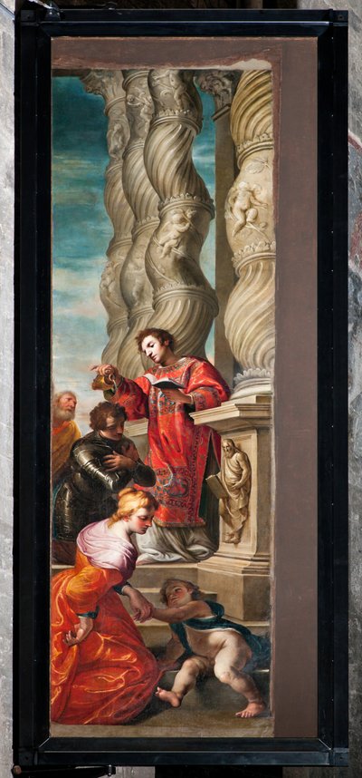 Genoa, Duomo (St Lawrence Cathedral), interior, left aisle, original doors of the organ of the south side transept: "St Lawrence christens St Romanus " (1634-6), by Andrea Ansaldo by Unbekannter Künstler