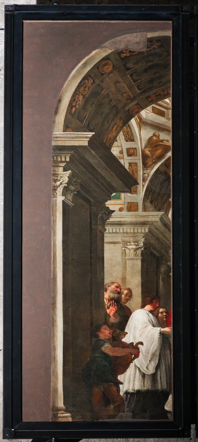 Genoa, Duomo (St Lawrence Cathedral), interior, left aisle, original doors of the organ of the south side transept: "St Lawrence distributes the treasure of the Church to the poor" (1635), by Andrea Ansaldo by Unbekannter Künstler