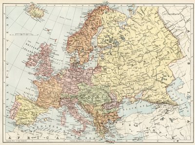 Geographic Map of Europe in the 1870s by Unbekannter Künstler