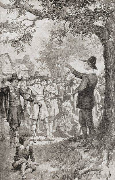 George Fox Preaching to a Crowd in Maryland, America in 1671 During a Four-Day Meeting of Local Quakers by Unbekannter Künstler