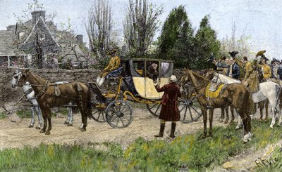George Washington greeted by his neighbors when he left Virginia to assume his duties as president of the United States in 1789 by Unbekannter Künstler