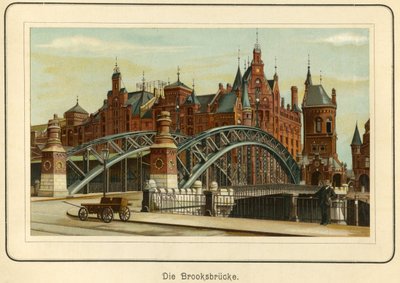 Germany, Hamburg, the "Brooksbruecke" (Brooks bridge) and in the background the storehouses of the harbour, called "Speicherstadt", c.1890 by Unbekannter Künstler