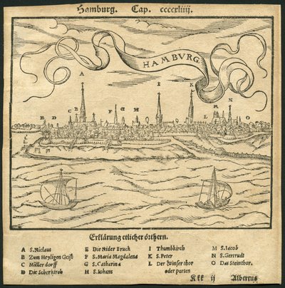 View of Hamburg, Illustration from the Cosmographia by Sebastian Muenster by Unbekannter Künstler
