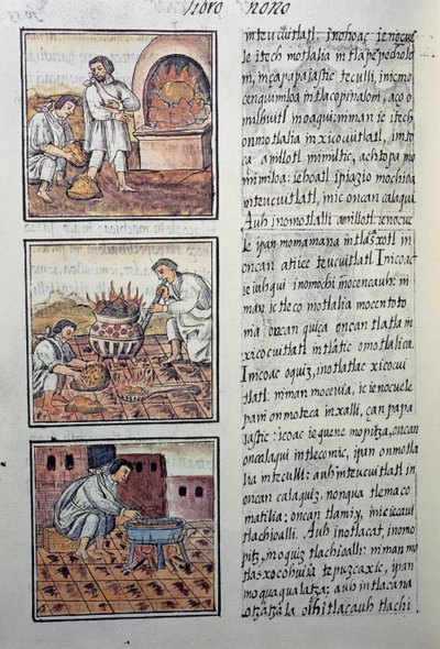 Gold production by the Spaniards, page from the Florentine Codex, General History of the Things of New Spain, by Fray Bernardino de Sahagun by William M. Timlin