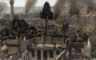 Greece, Saloniki (or Thessaloniki): View of the Upper City Partly Burned, Probably During the Fire of 1917 - Postcard 1914-1918 by Unbekannter Künstler