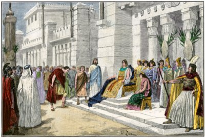 Dido, founder and first queen of Carthage, receives Aeneas, the hero of the Trojan War (Hand-colored engraving of the 19th century) by Unbekannter Künstler