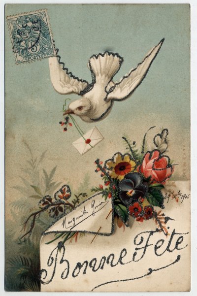 Greeting card: a bird brings a sealed letter - Postcard dated 1906 by Unbekannt