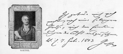Handwriting and signature of Goethe by Unbekannt