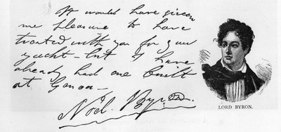 Handwriting and signature of Lord Byron, March 1822 by Unbekannt