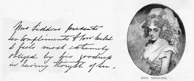 Handwriting and signature of Mrs Siddons by Unbekannt
