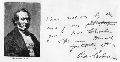 Handwriting and signature of Richard Cobden by Unbekannt